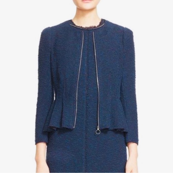 Rebecca Taylor navy blue tweed boucle peplum zip up  blazer - Picture 1 of 8